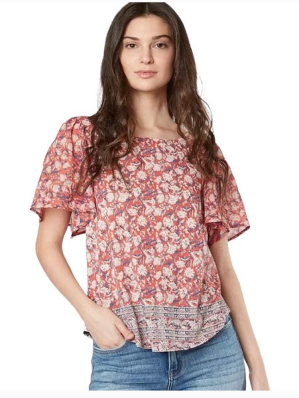 Lucky brand floral print with flutter sleeves